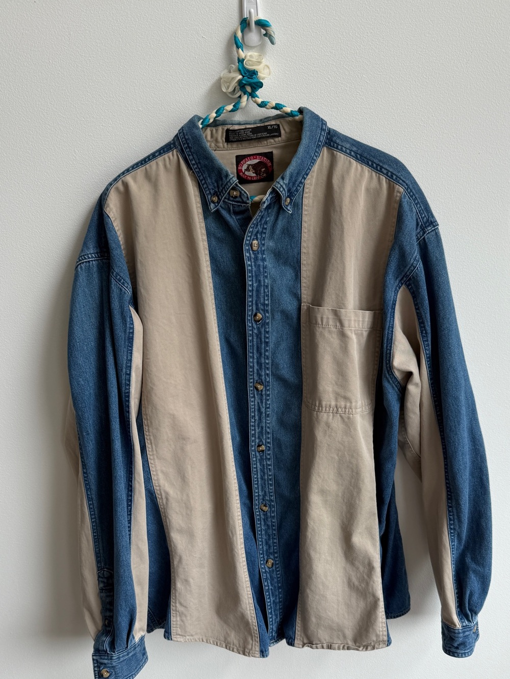Vintage colour block long sleeve button down XL